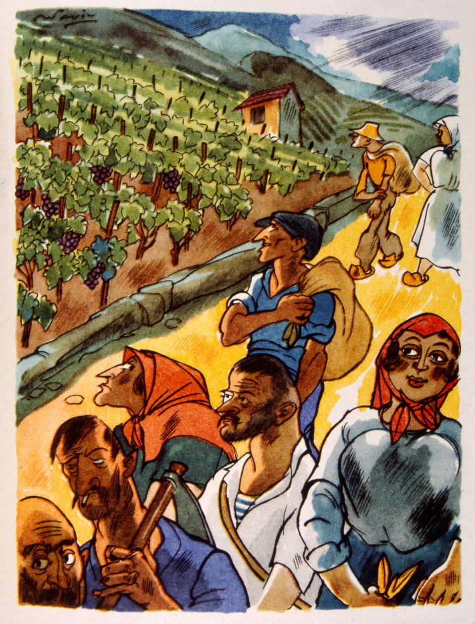 Franse wijngaard. 1944. Illustratie door Julien Pavil door Julien Pavil