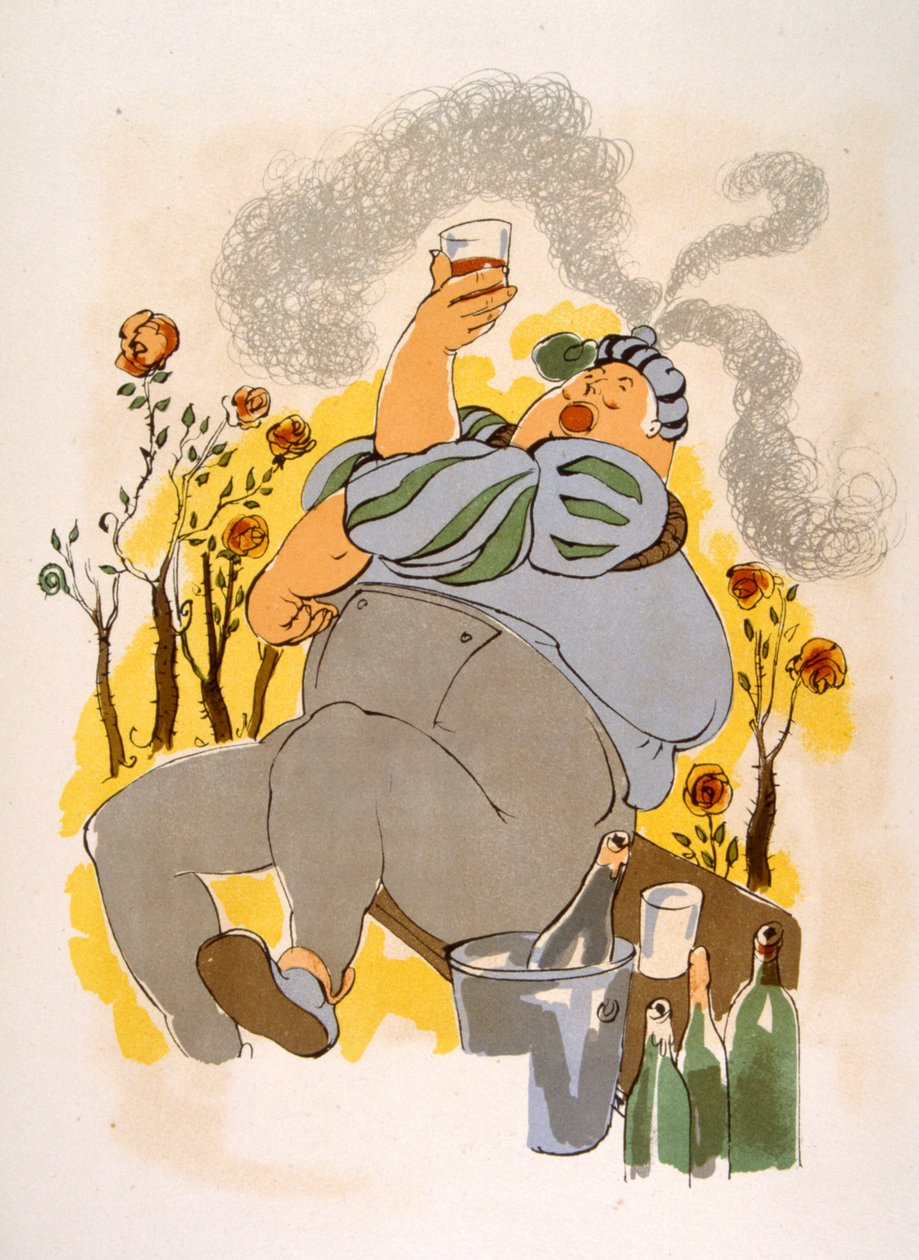 Humoristische wijnillustratie 1946. Illustratie door Julien Pavil door Julien Pavil