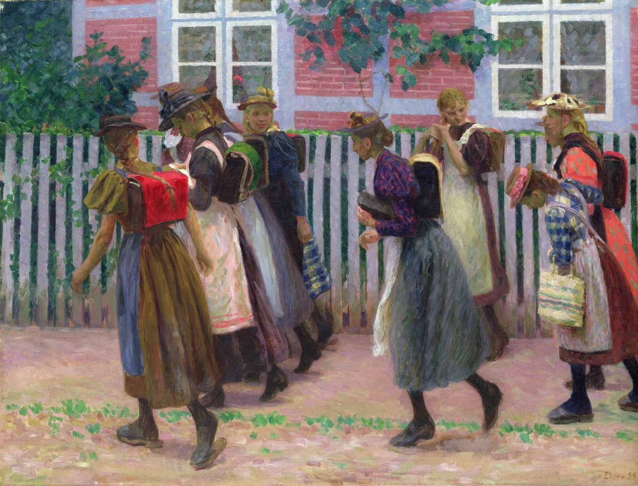 Meisjes op weg naar school, 1899 door Julius August Friedrich Theodor von Ehren