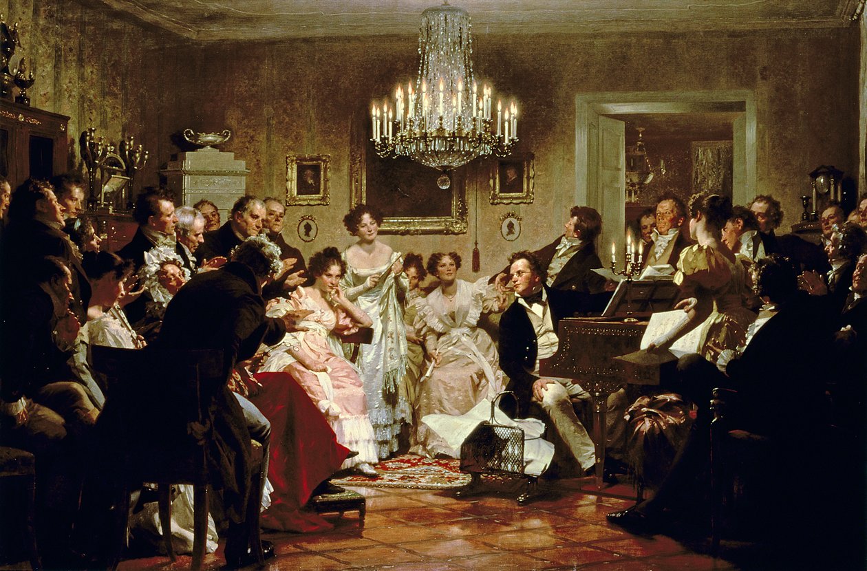 Een Schubert-avond in een Weense salon door Julius or Jules Schmidt