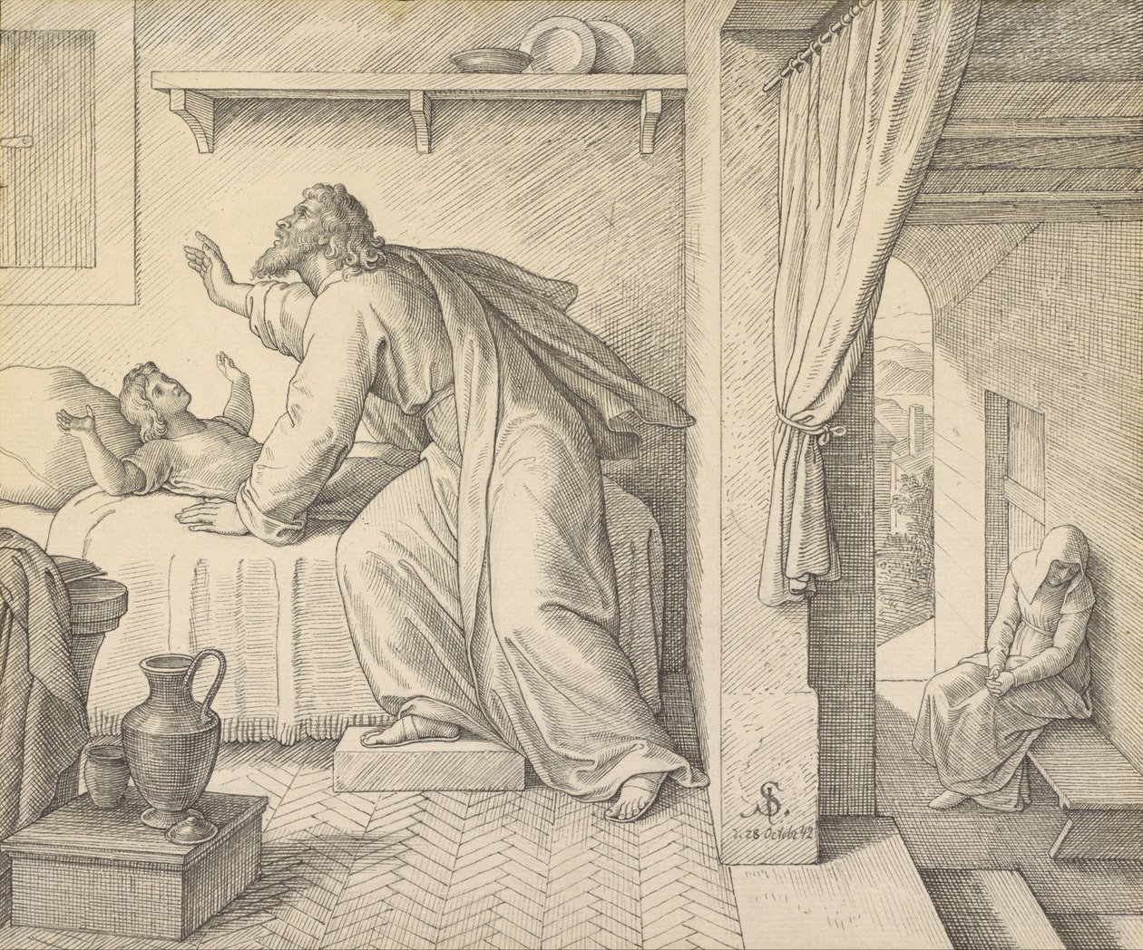 Elia Wekt de Zoon van de Weduwe van Zarephath tot Leven door Julius Schnorr von Carolsfeld
