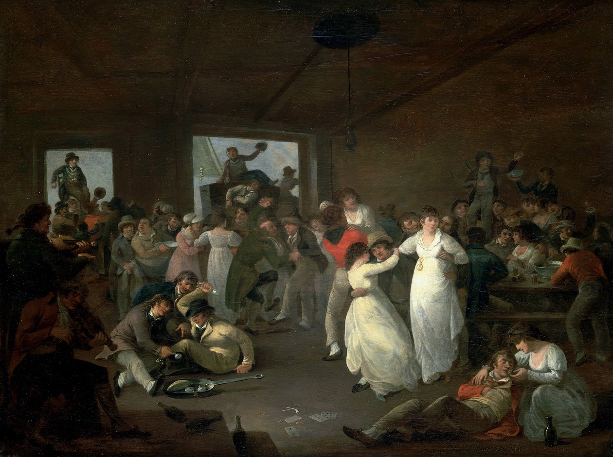 Feest van zeelieden, scène in een taverne in Portsmouth (Engeland) door Julius Caesar Ibbetson