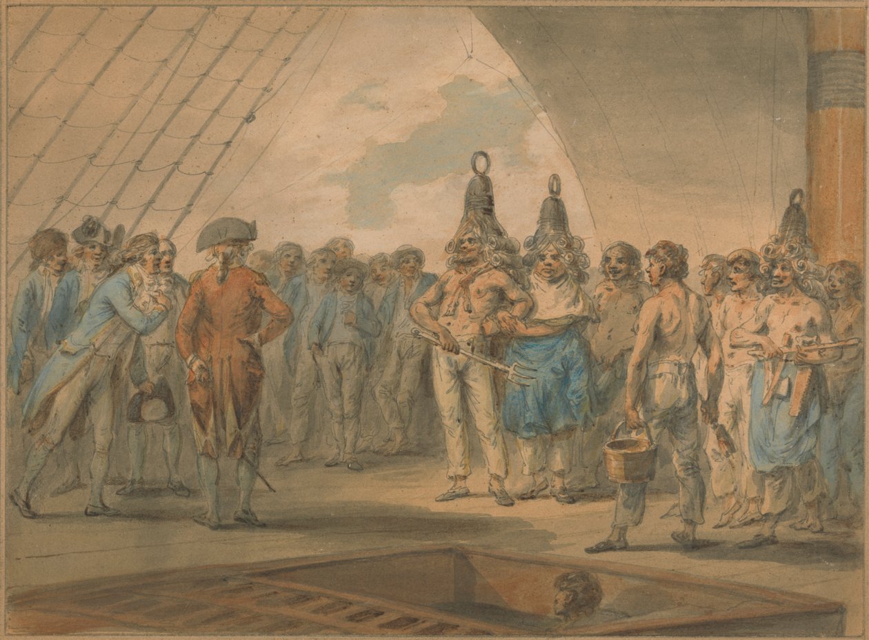 Ceremonie van de Lijnkruising aan boord van het schip, "Vestal" door Julius Caesar Ibbetson