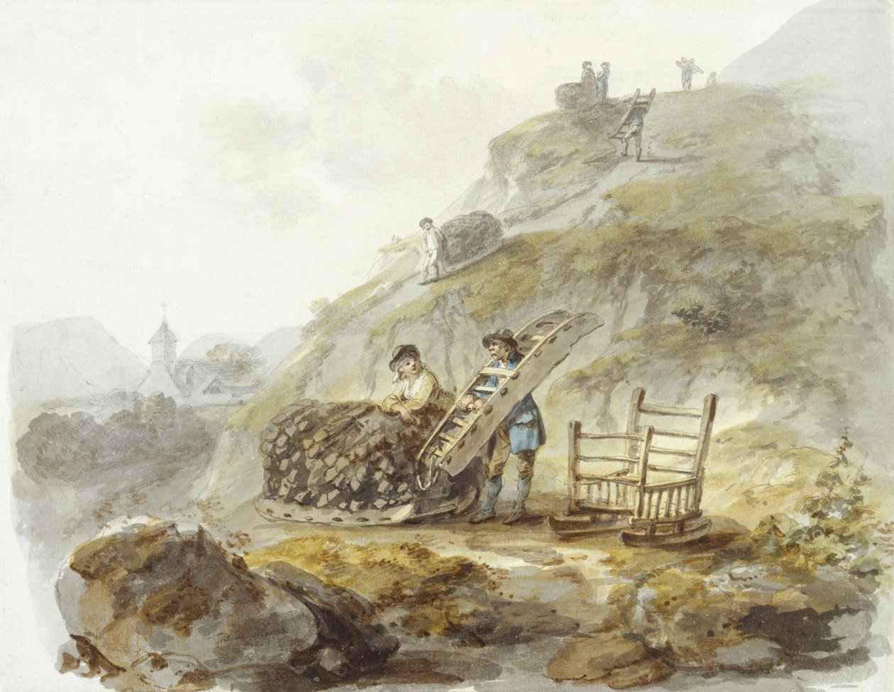 Methode om turf te verkrijgen van heuvels nabij Mallwyd, ca. 1792 door Julius Caesar Ibbetson