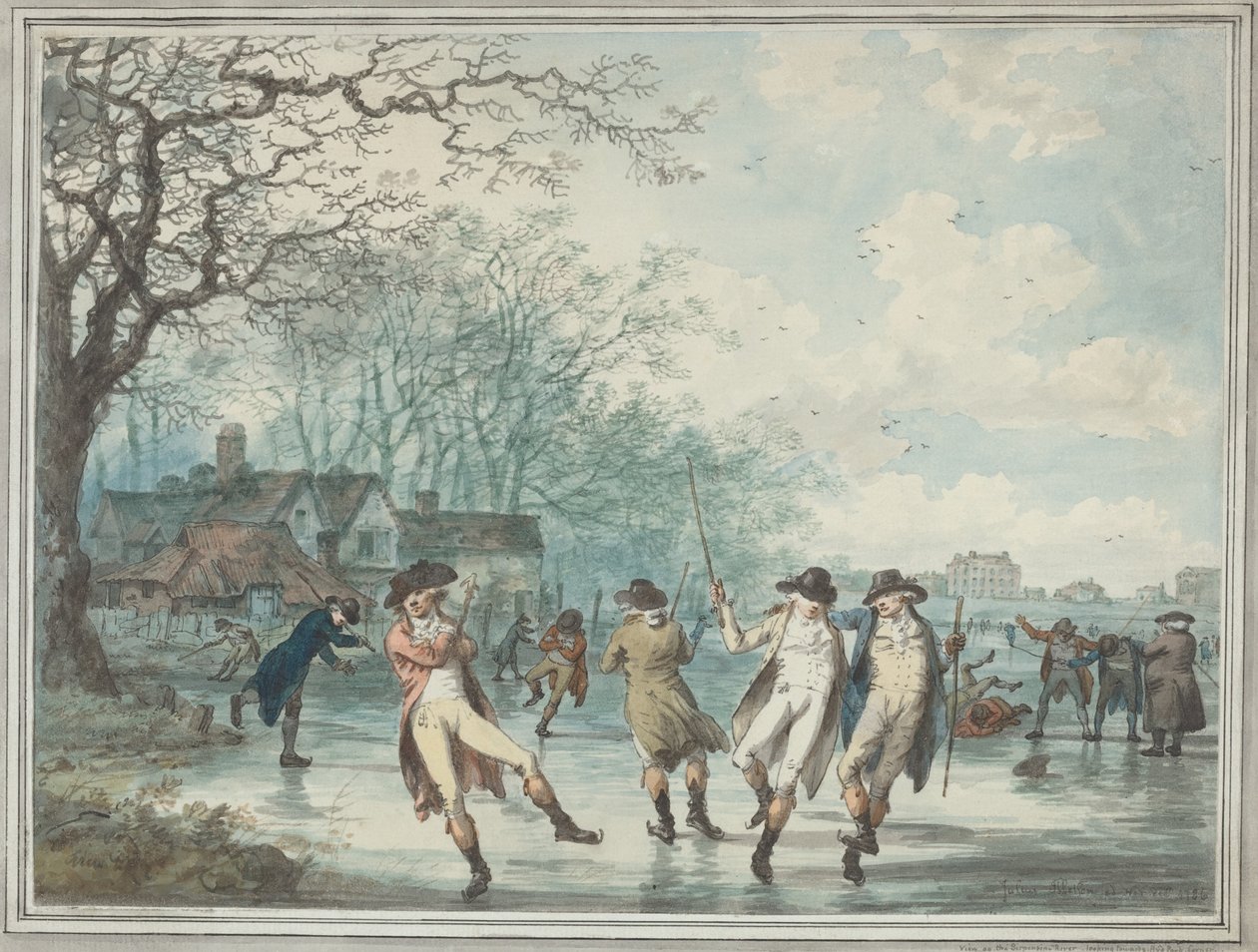 Schaatsers op de Serpentine in Hyde Park door Julius Caesar Ibbetson