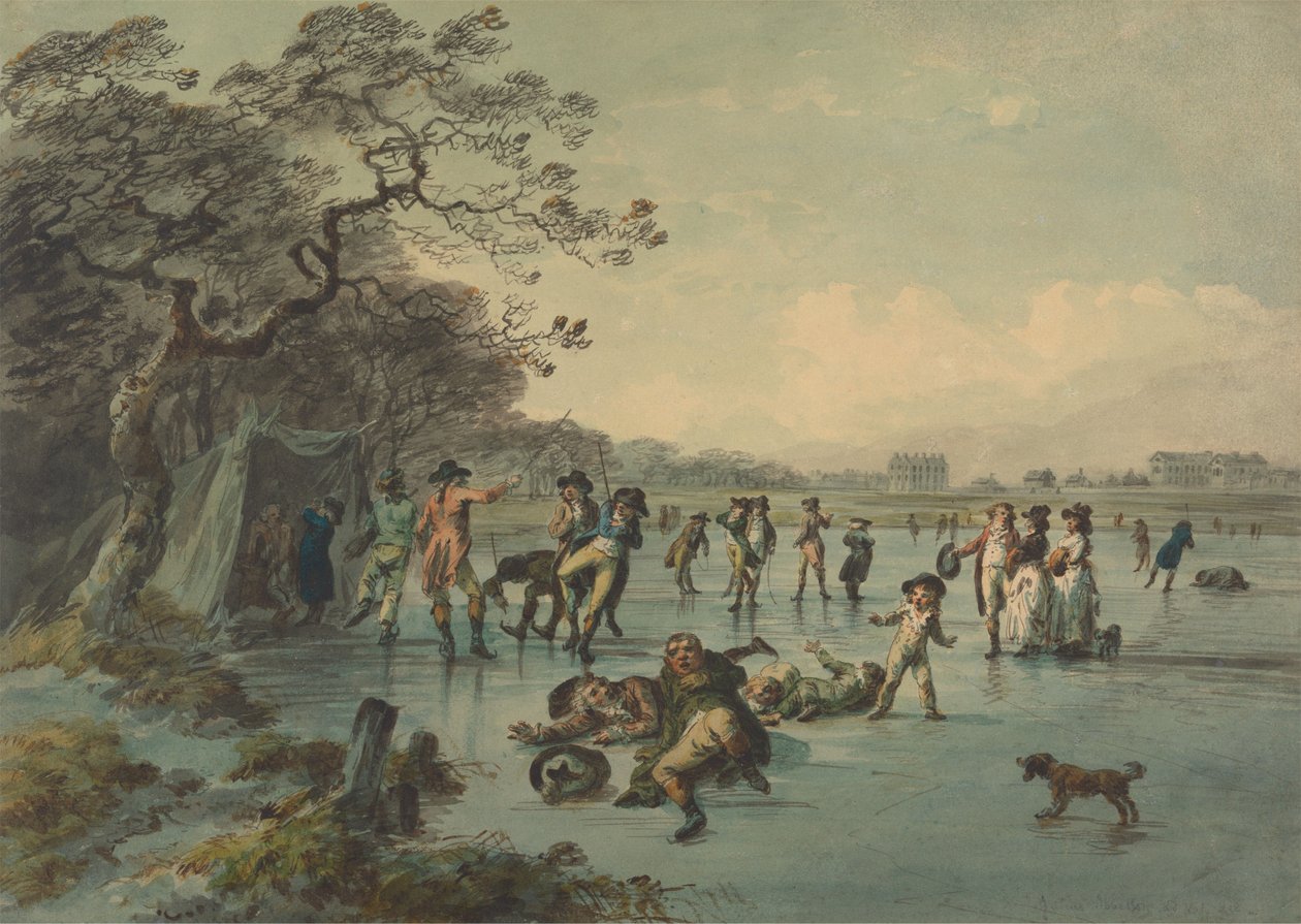 Schaatsen in Hyde Park door Julius Caesar Ibbetson