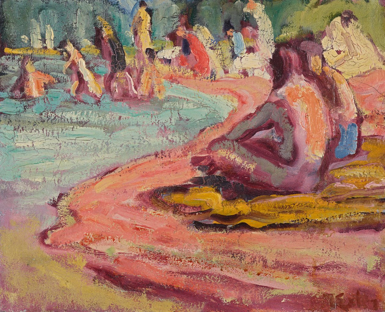 Baden op het strand door Julius Exter