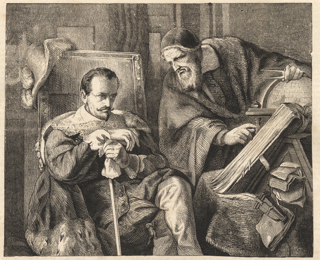 Albrecht von Wallenstein met de astroloog Giovanni Battista Seni naar een schilderij van Julius Schrader door Julius Friedrich Anton (after) Schrader