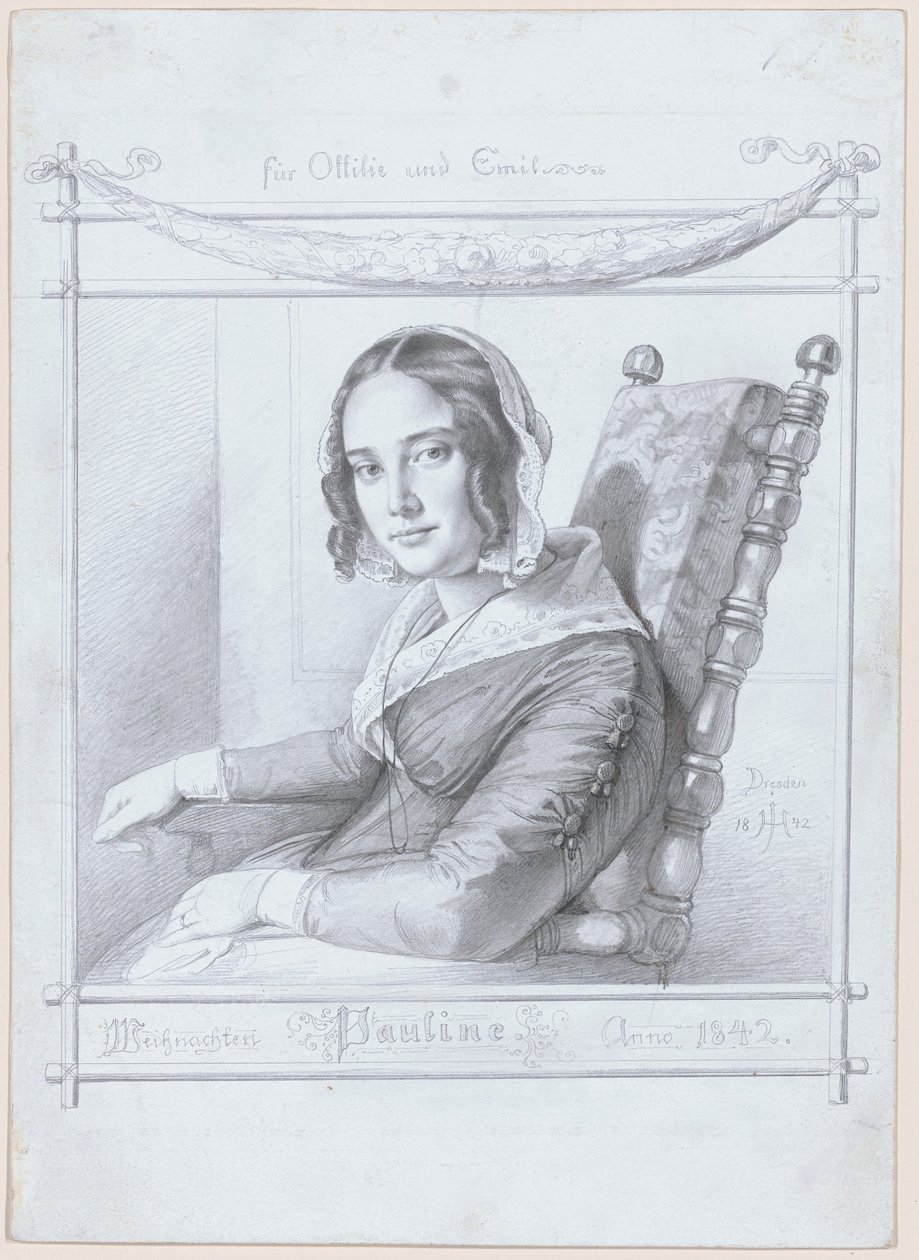Pauline, de vrouw van de kunstenaar door Julius Hubner