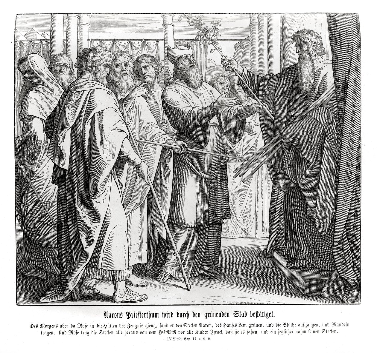 Aärons priesterschap wordt bevestigd, Numeri door Julius Schnorr von Carolsfeld