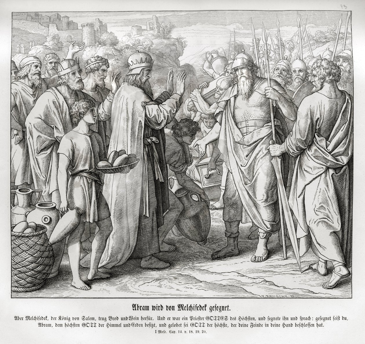 Abraham wordt gezegend door Melchizedek, Genesis door Julius Schnorr von Carolsfeld