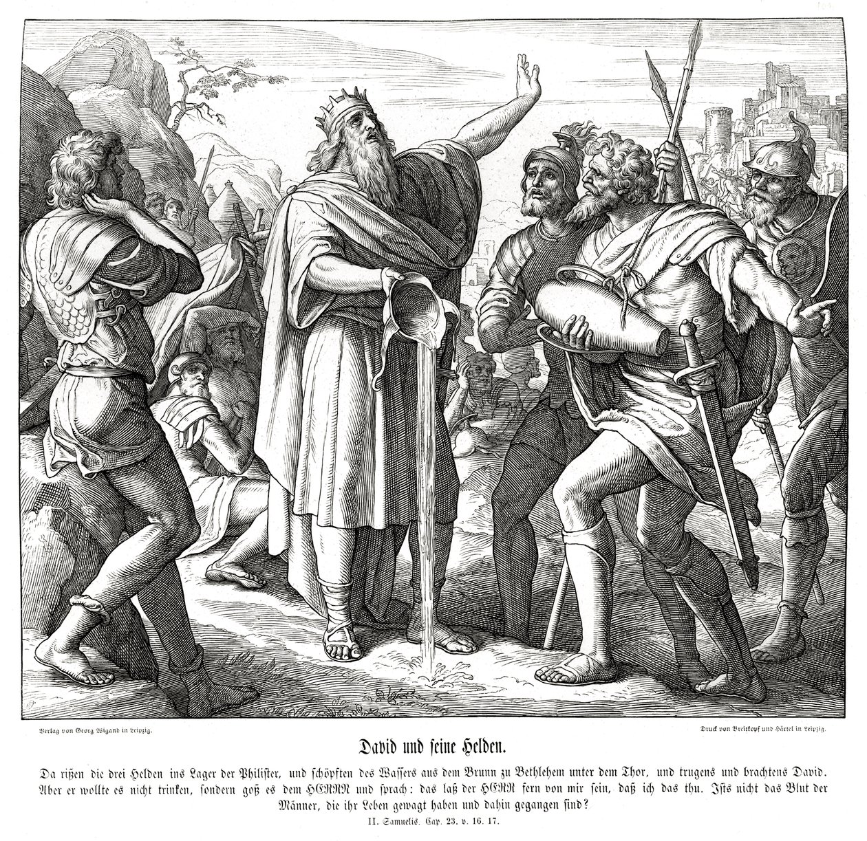 David en de drie machtige mannen door Julius Schnorr von Carolsfeld