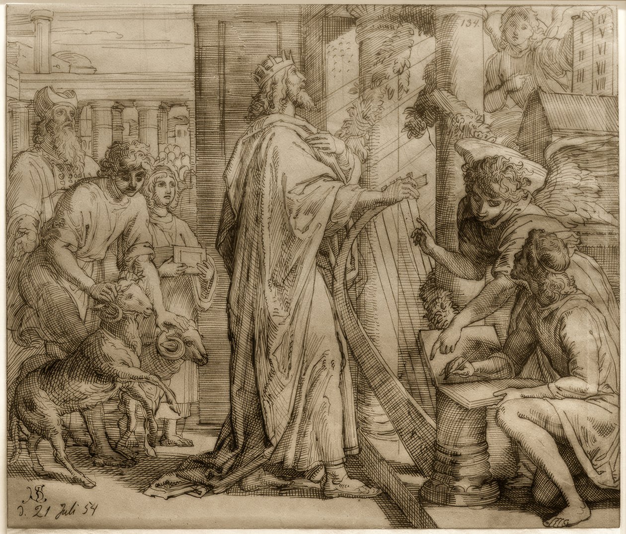 David, de psalmist – Aanbidding door Julius Schnorr von Carolsfeld