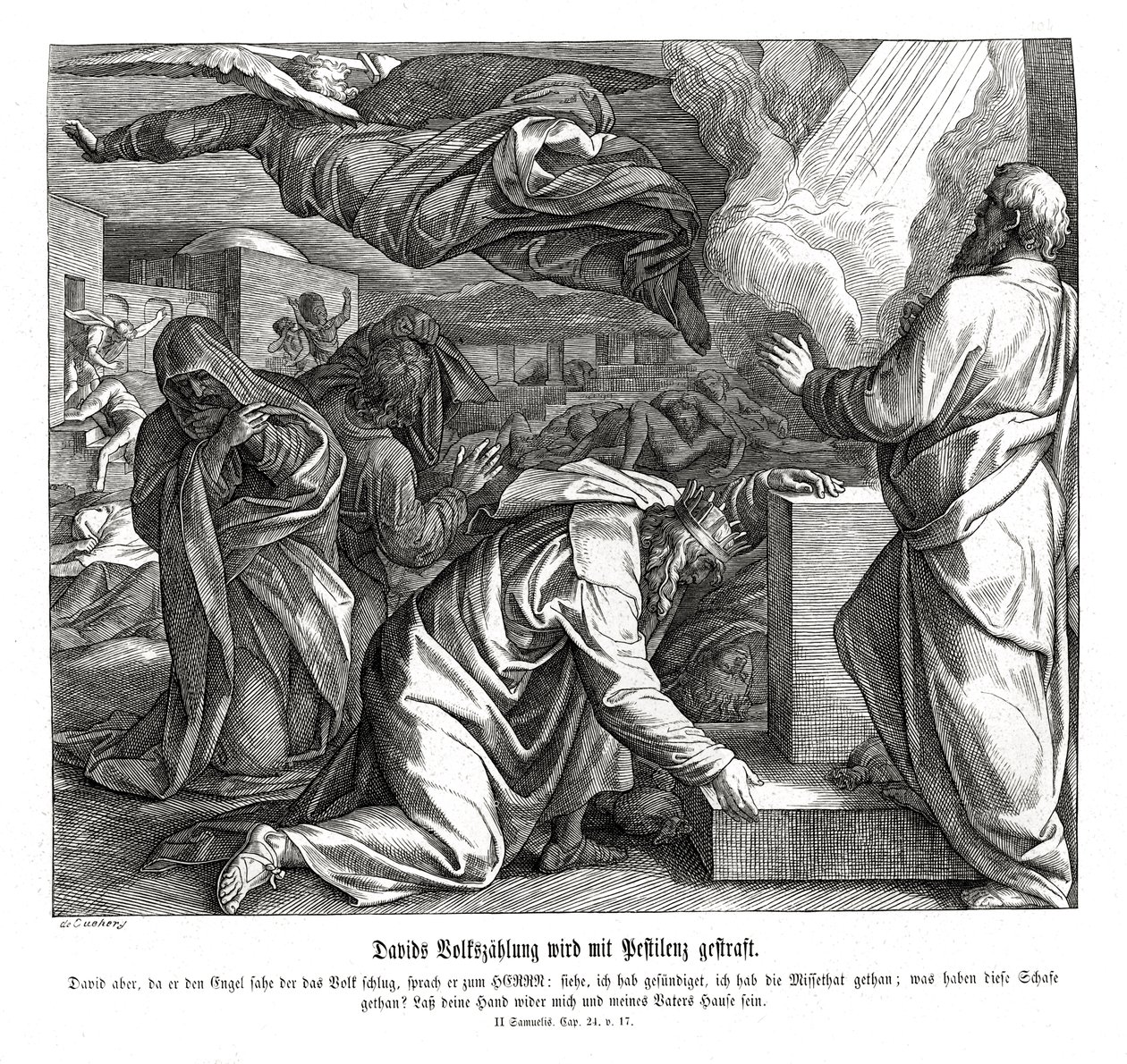 David wordt gestraft voor het tellen van het volk, 2 Samuel door Julius Schnorr von Carolsfeld