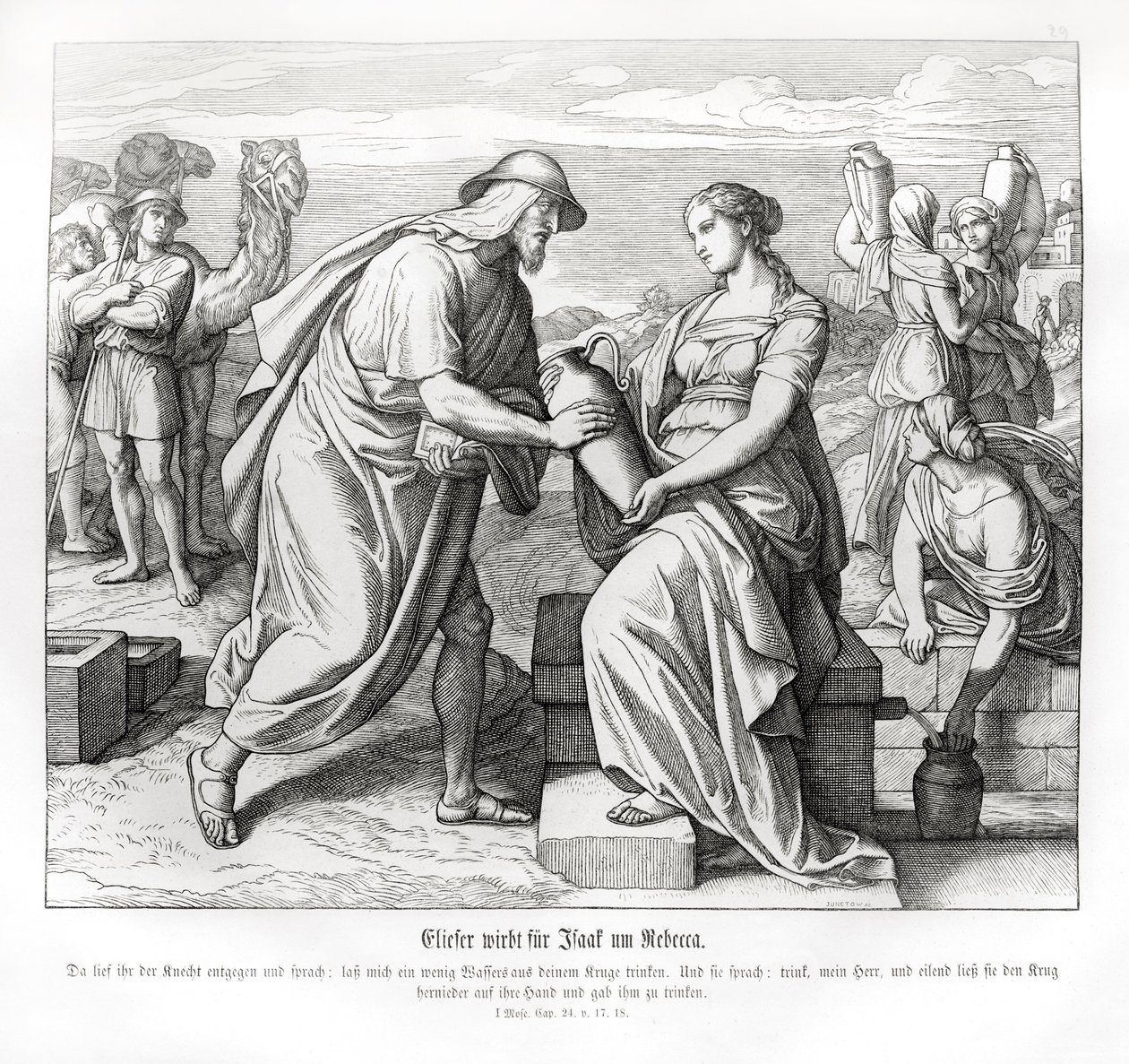 Eliezer en Rebecca bij de bron, Genesis door Julius Schnorr von Carolsfeld