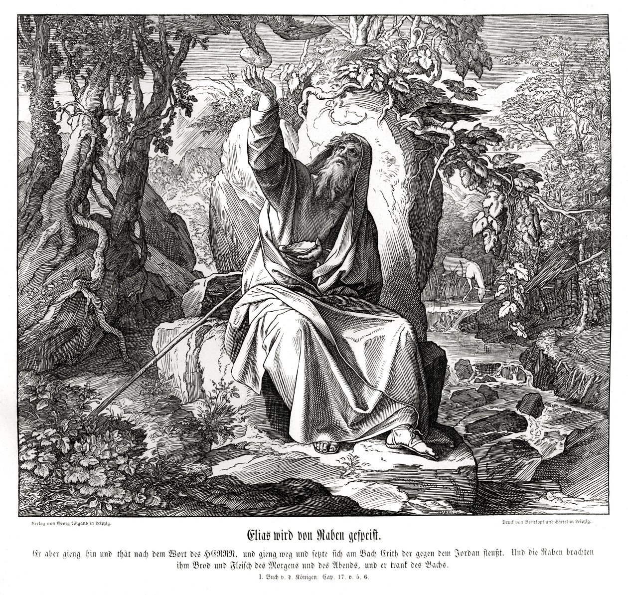 Elia wordt gevoed door raven door Julius Schnorr von Carolsfeld