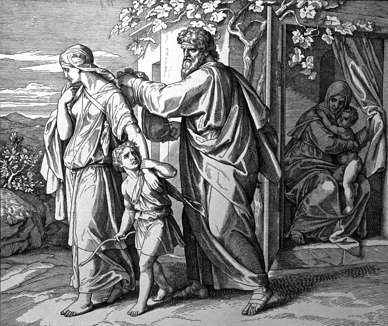 Verdrijving van Ismael en zijn moeder door Julius Schnorr von Carolsfeld