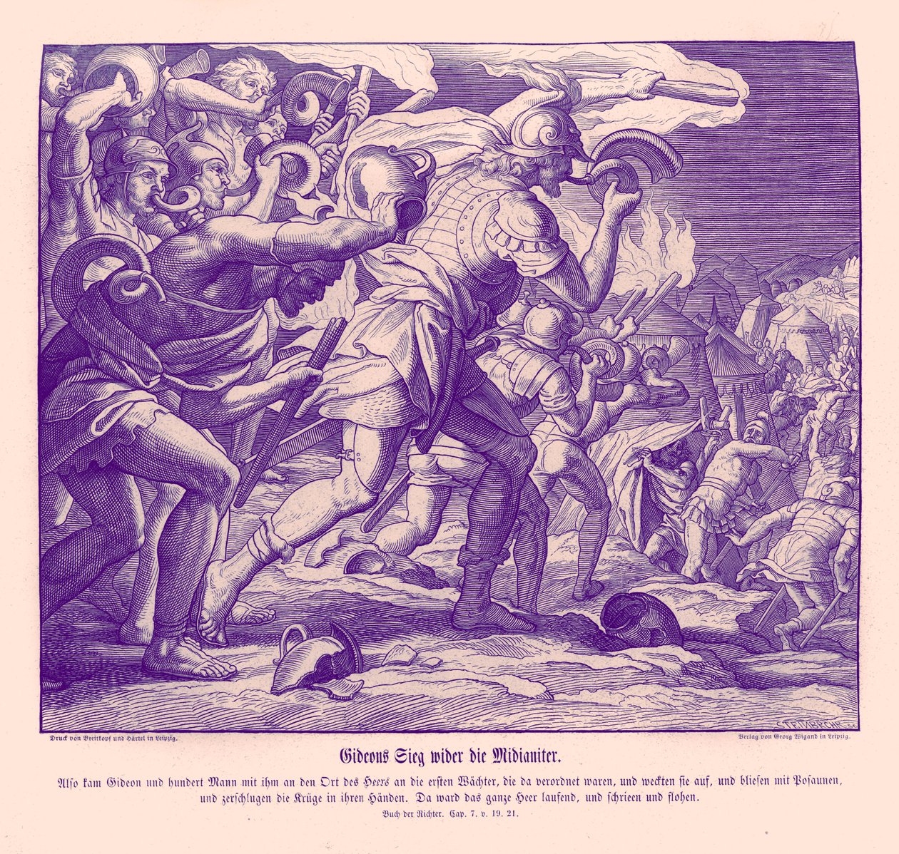 Gideons overwinning op de Midianieten door Julius Schnorr von Carolsfeld
