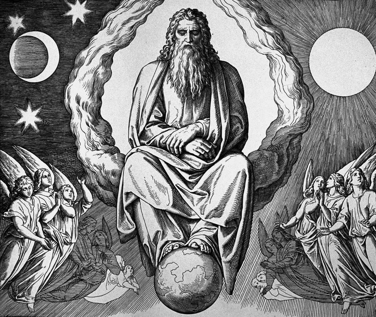 God rust na de schepping van de wereld door Julius Schnorr von Carolsfeld