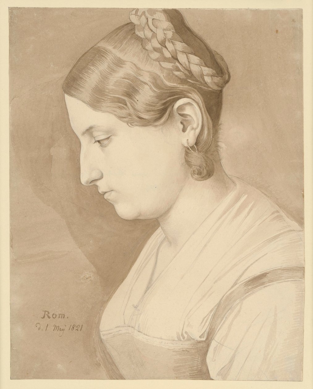 Italiaanse vrouw. Borstbeeld, van opzij gezien, naar links door Julius Schnorr von Carolsfeld