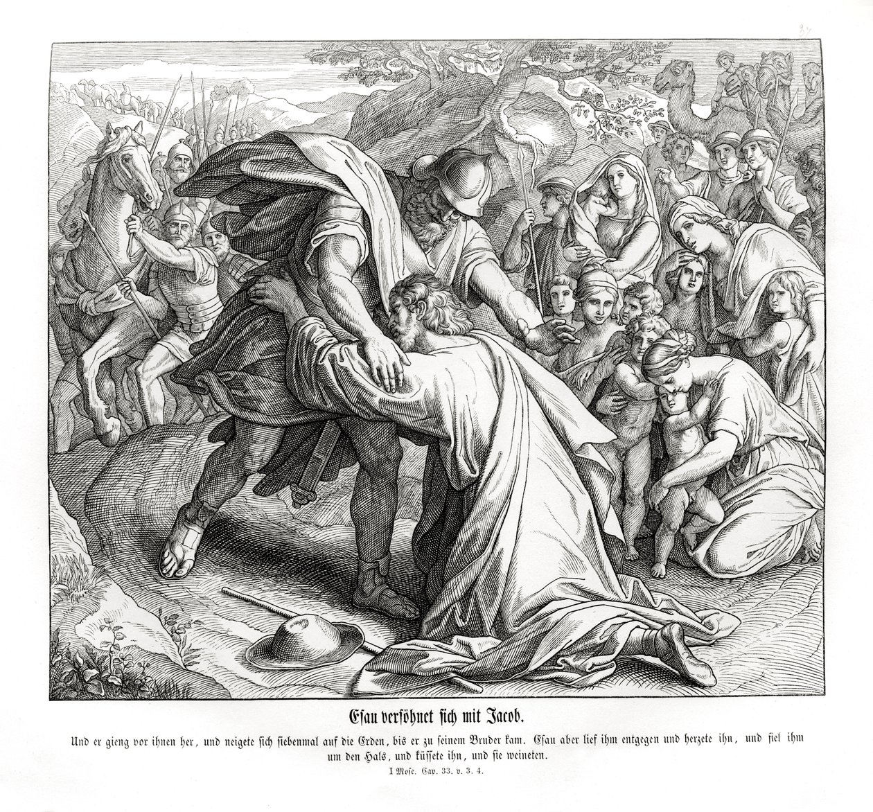 Jakob en Esau verzoenen zich, Genesis door Julius Schnorr von Carolsfeld