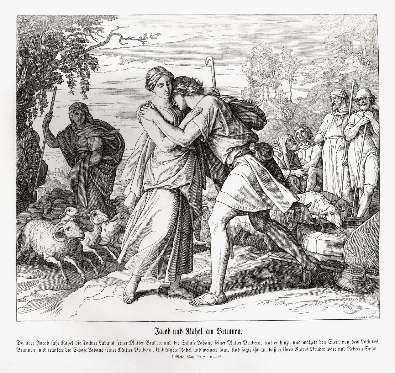 Jakob en Rachel bij de bron, Genesis door Julius Schnorr von Carolsfeld