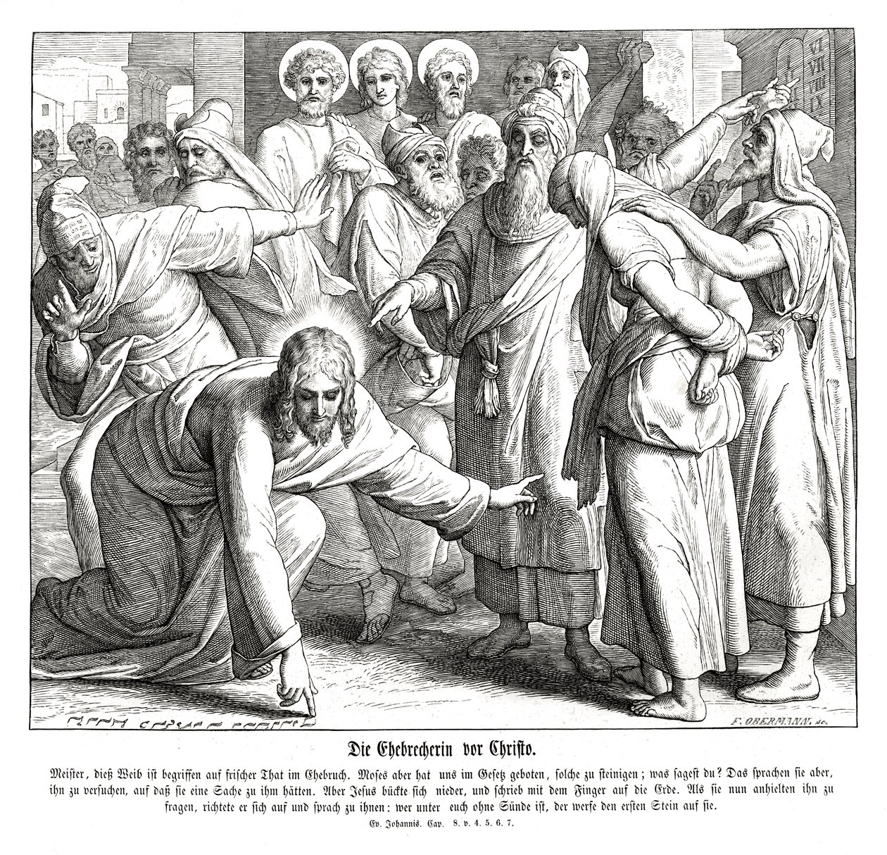 Jezus en de overspelige vrouw, Evangelie van Johannes door Julius Schnorr von Carolsfeld