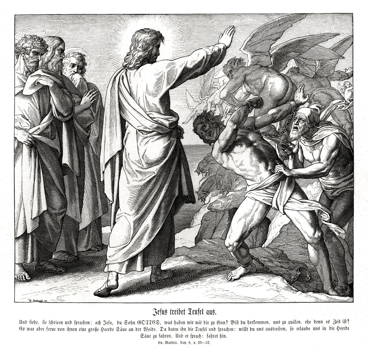 Jezus drijft de demonen uit, Evangelie van Matteüs door Julius Schnorr von Carolsfeld
