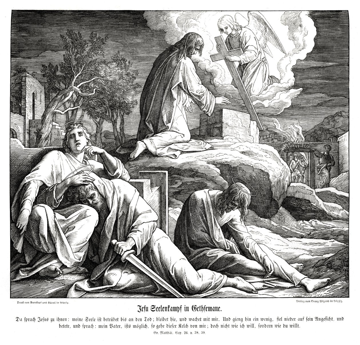 Jezus in de tuin van Getsemane, Evangelie van Matteüs door Julius Schnorr von Carolsfeld