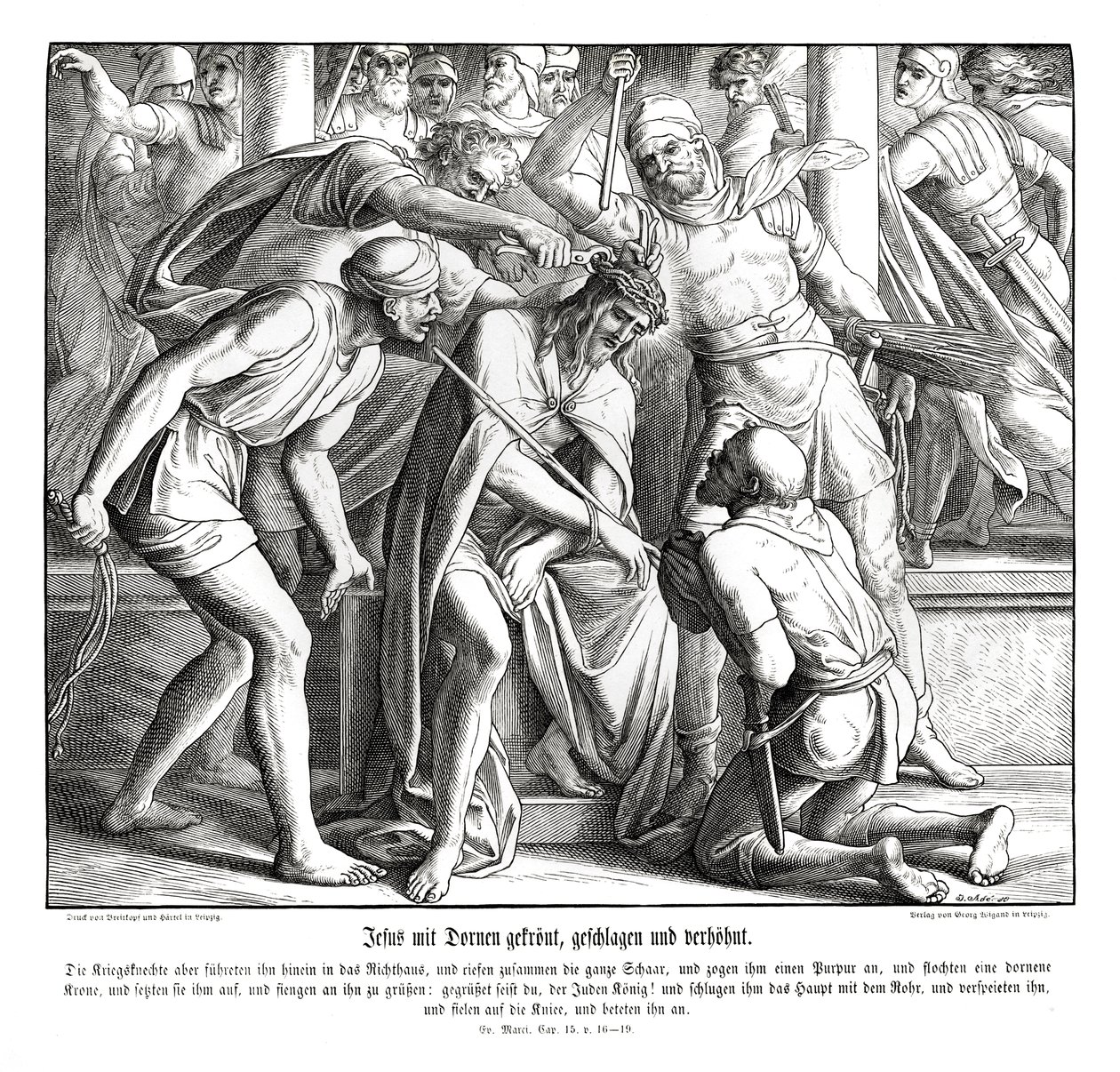Jezus krijgt een doornenkroon, Evangelie van Marcus door Julius Schnorr von Carolsfeld
