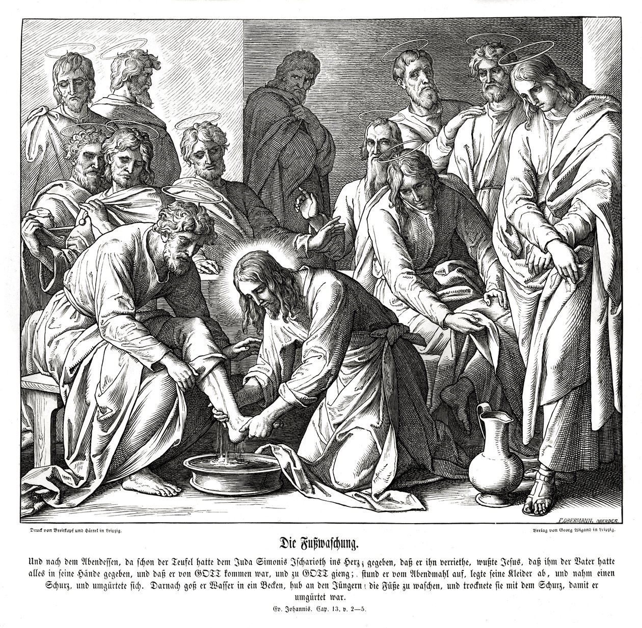 Jezus wast de voeten van zijn discipelen, Evangelie van Johannes door Julius Schnorr von Carolsfeld