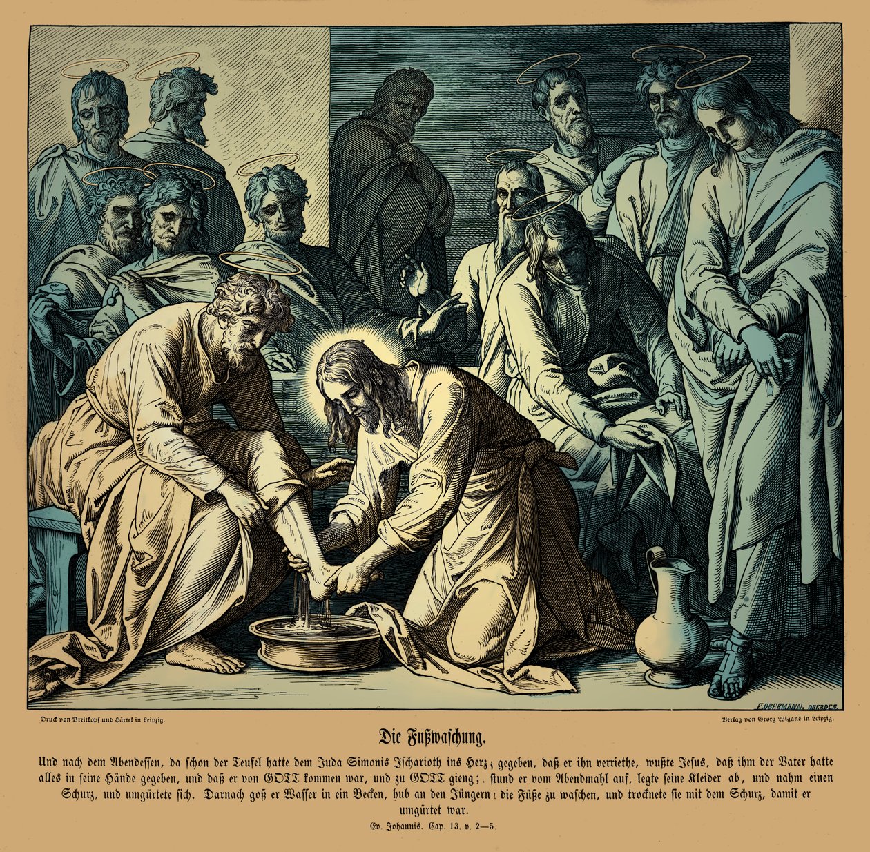 Jezus wast de voeten van zijn discipelen, Evangelie van Johannes door Julius Schnorr von Carolsfeld