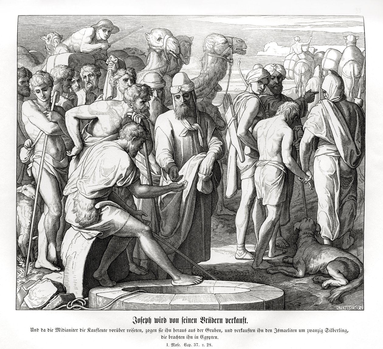 Jozef wordt door zijn broers verkocht, Genesis door Julius Schnorr von Carolsfeld