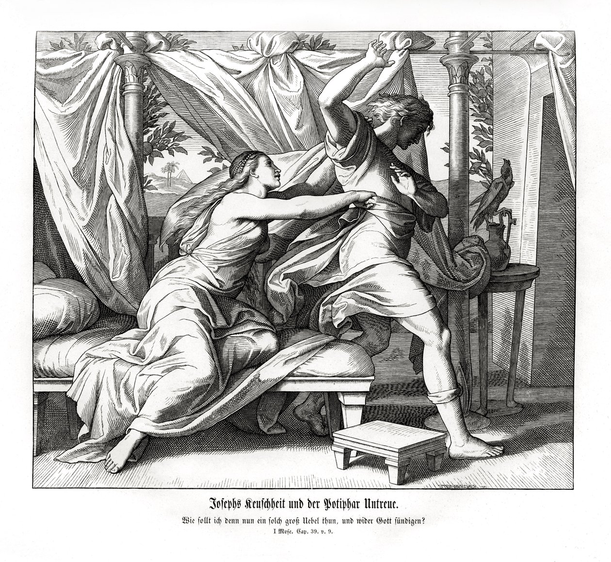 Jozef weigert te liggen met Potifar, Genesis door Julius Schnorr von Carolsfeld