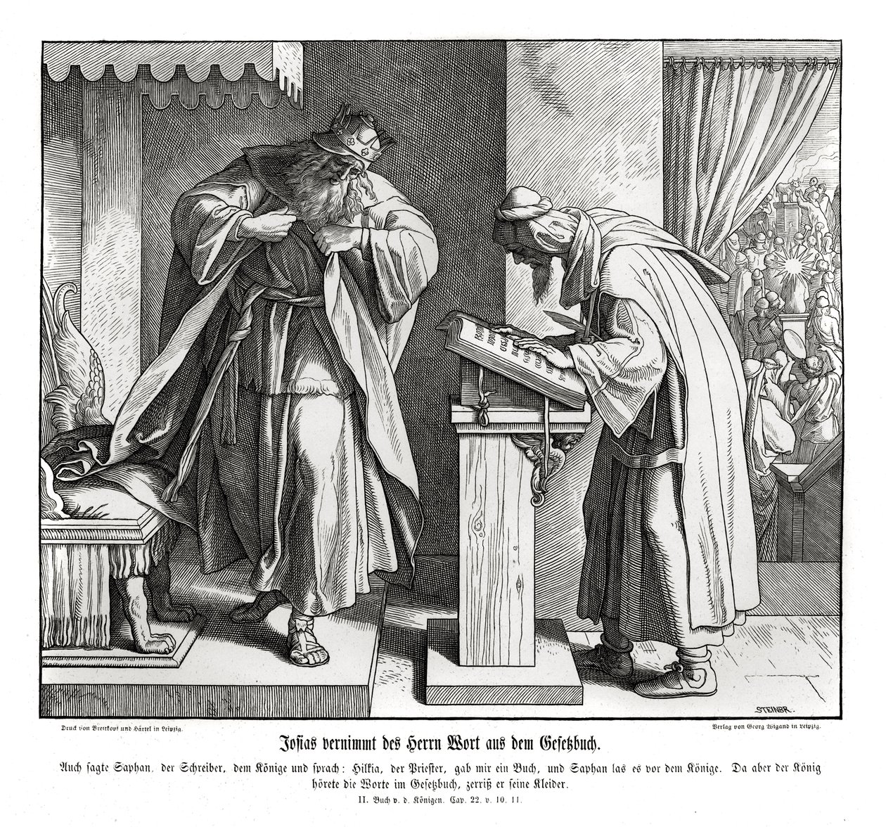 Josia hoort het woord van de wet, 2 Koningen door Julius Schnorr von Carolsfeld