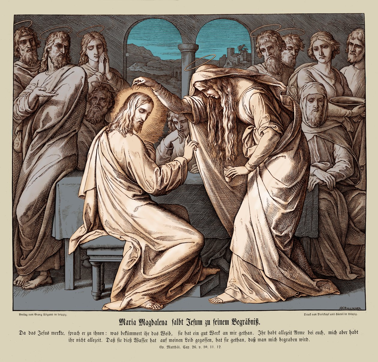 Maria Magdalena zalft Jezus, Evangelie van Matteüs door Julius Schnorr von Carolsfeld