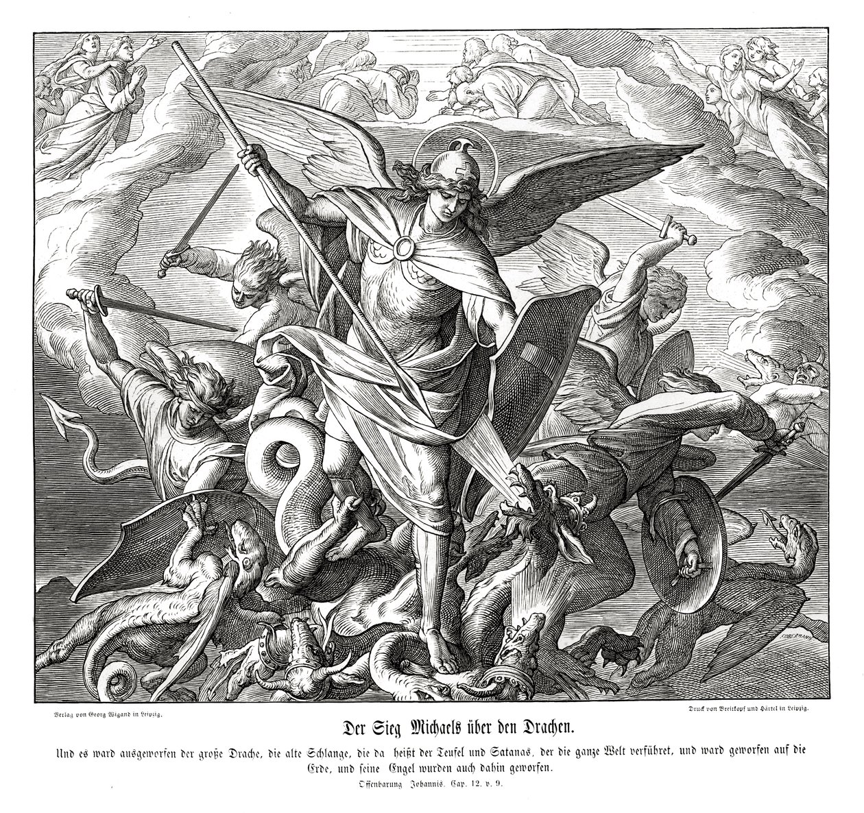 Michaëls overwinning op de draak, Openbaring door Julius Schnorr von Carolsfeld