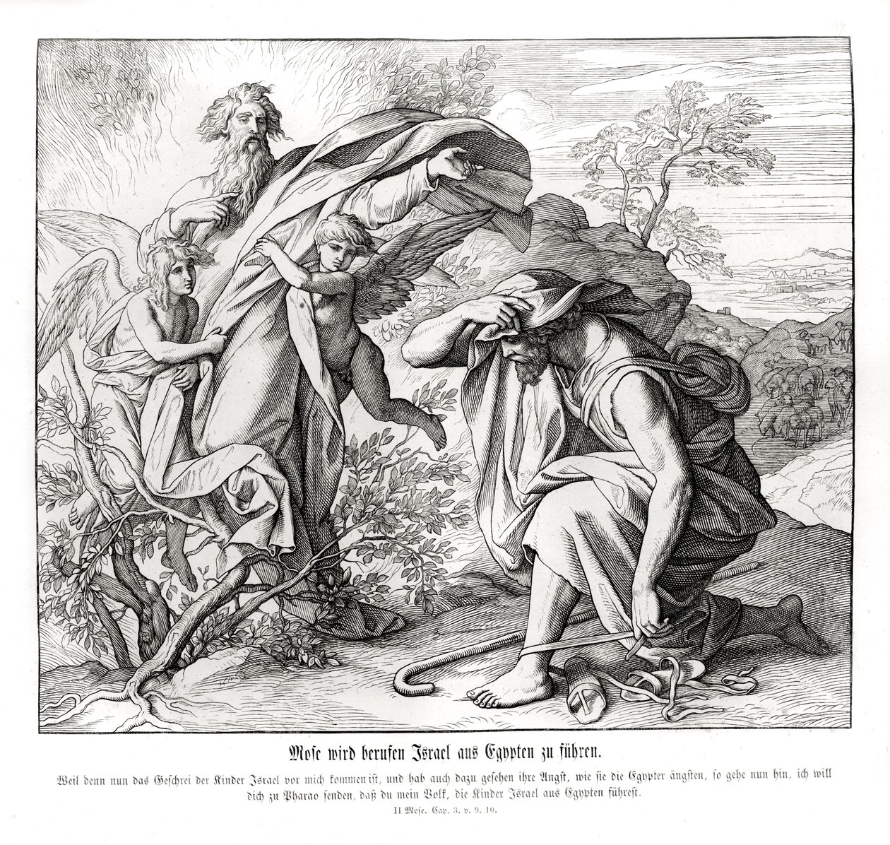 Mozes en de brandende struik, Exodus door Julius Schnorr von Carolsfeld