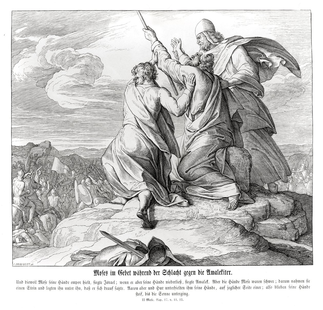 Mozes bidt tijdens de strijd met Amalek, Exodus door Julius Schnorr von Carolsfeld