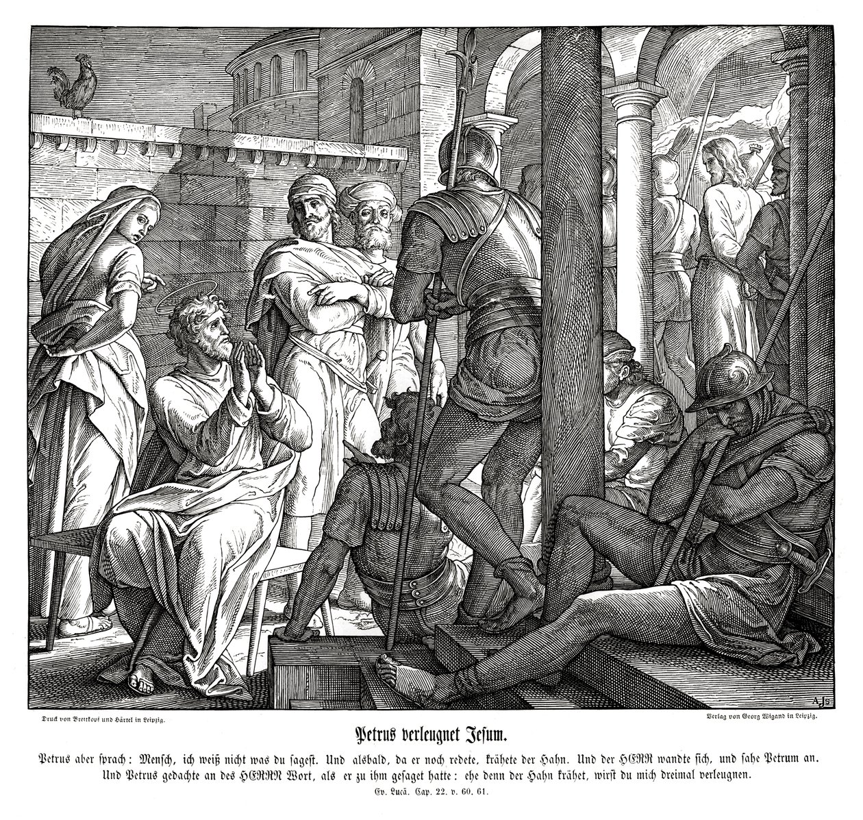 Petrus verloochent Jezus, Evangelie van Lucas door Julius Schnorr von Carolsfeld