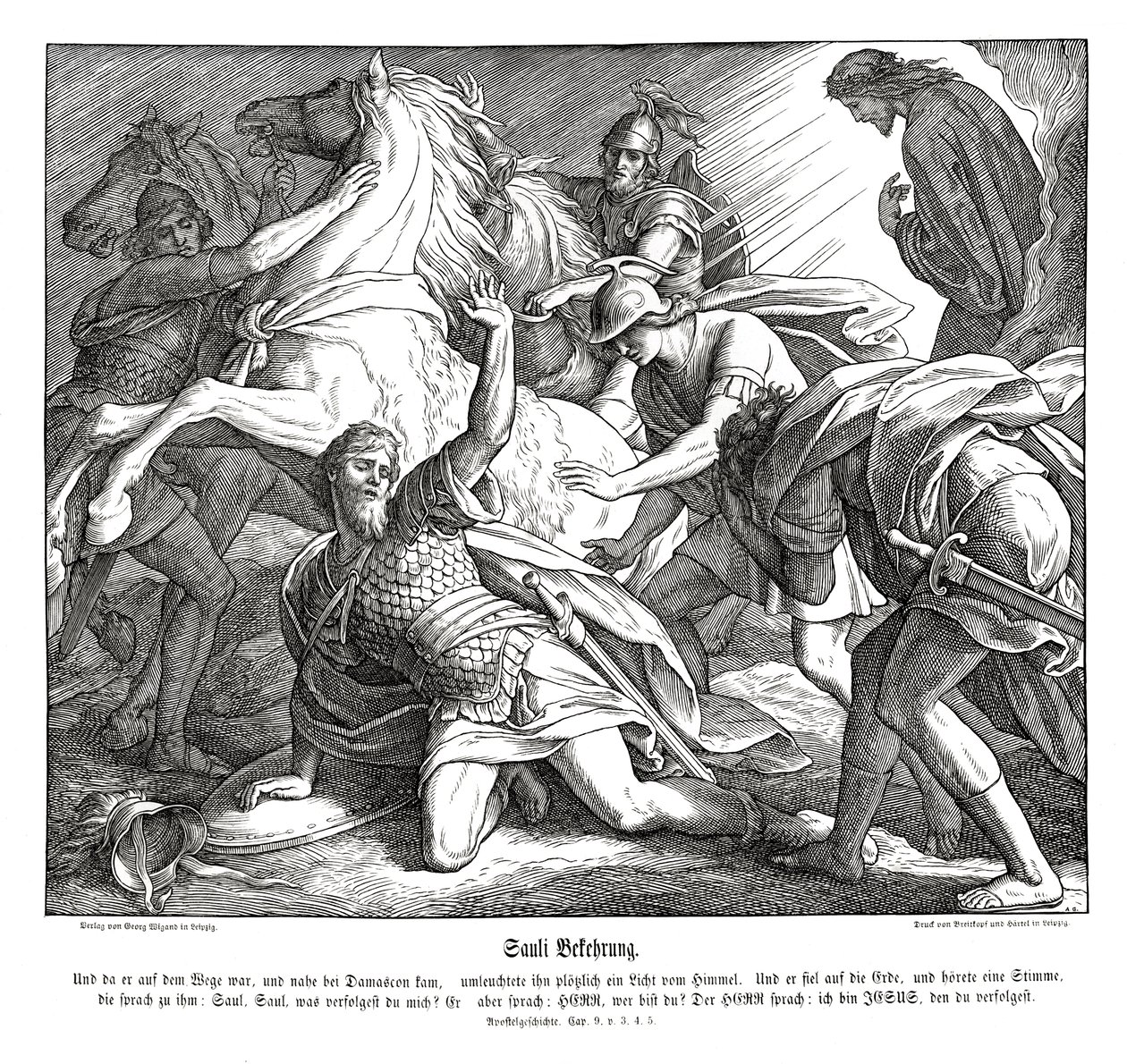 Saul op weg naar Damascus, Handelingen van de Apostelen door Julius Schnorr von Carolsfeld