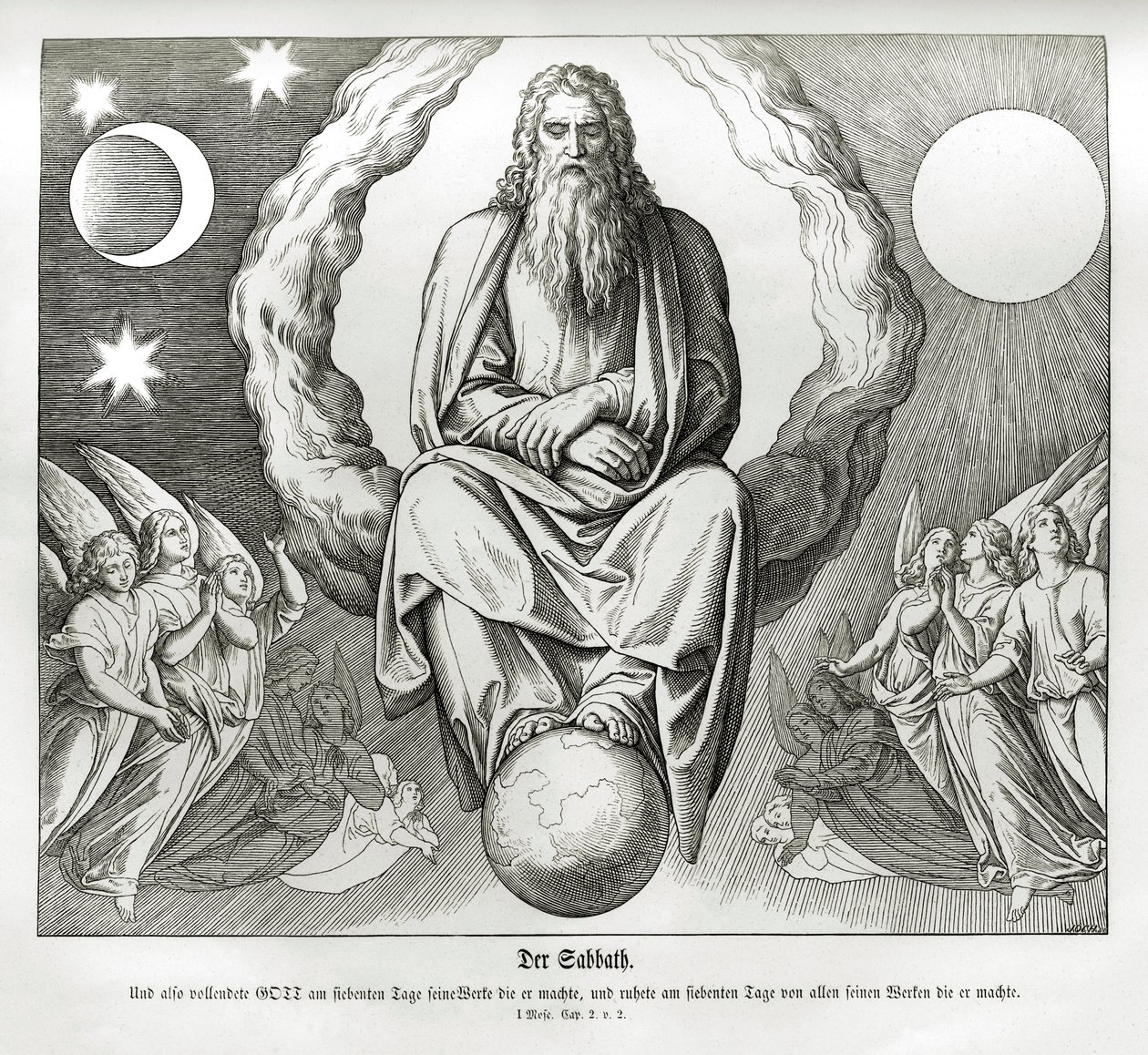 Zevende dag van de schepping, Genesis door Julius Schnorr von Carolsfeld