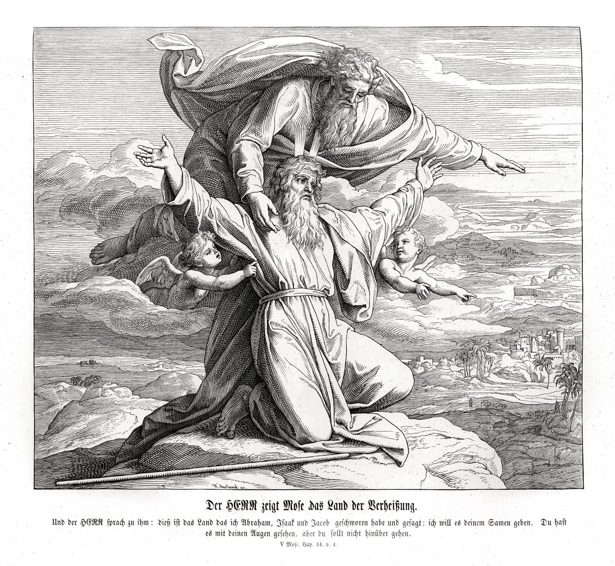 De Heer toont Mozes het beloofde land, Deuteronomium door Julius Schnorr von Carolsfeld
