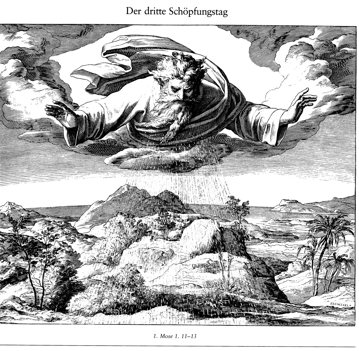 De Derde Dag van de Schepping Uit Die Bibel in Bildern, 1852-1860 door Julius Schnorr von Carolsfeld