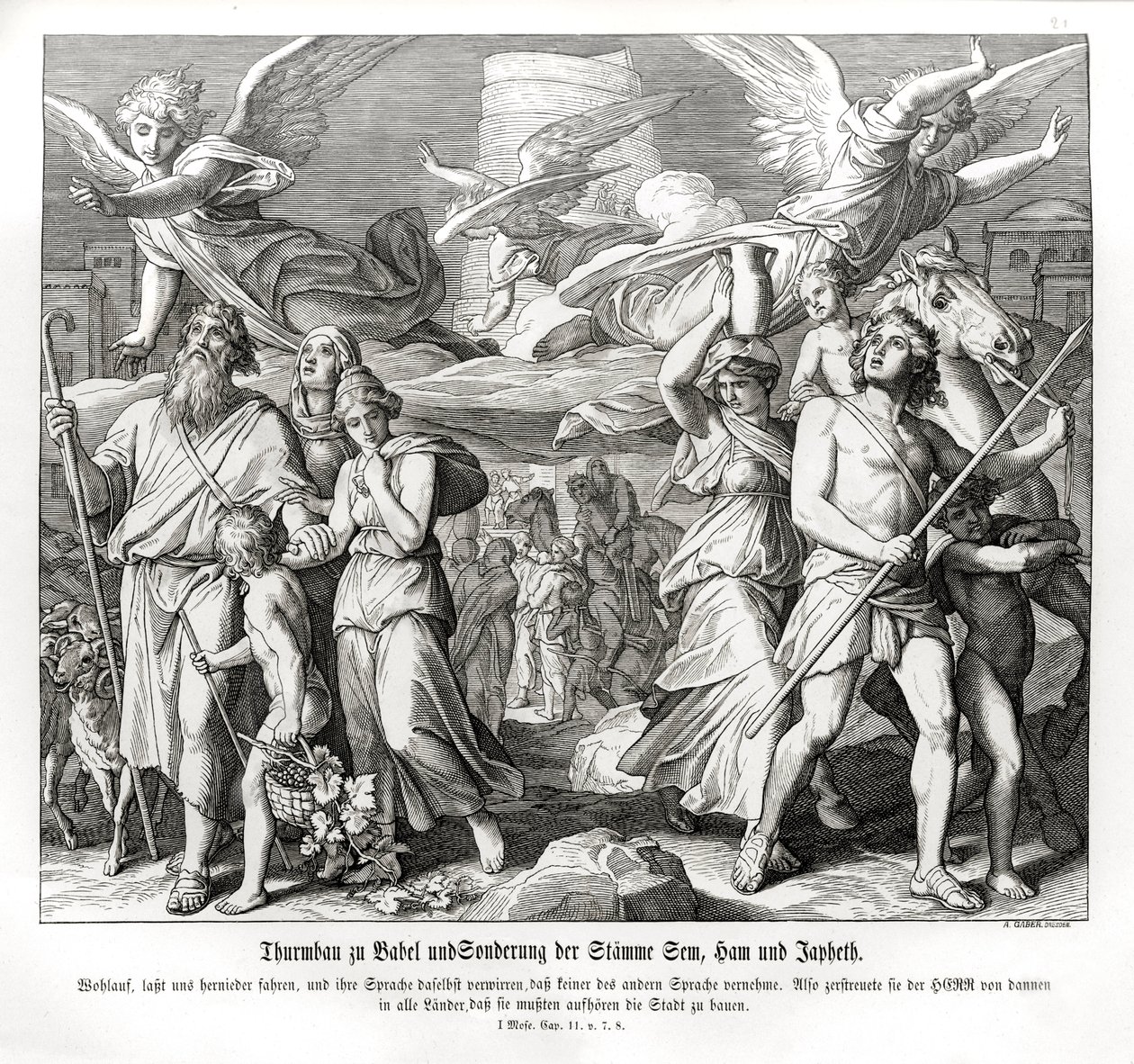 De toren van Babel, Genesis door Julius Schnorr von Carolsfeld