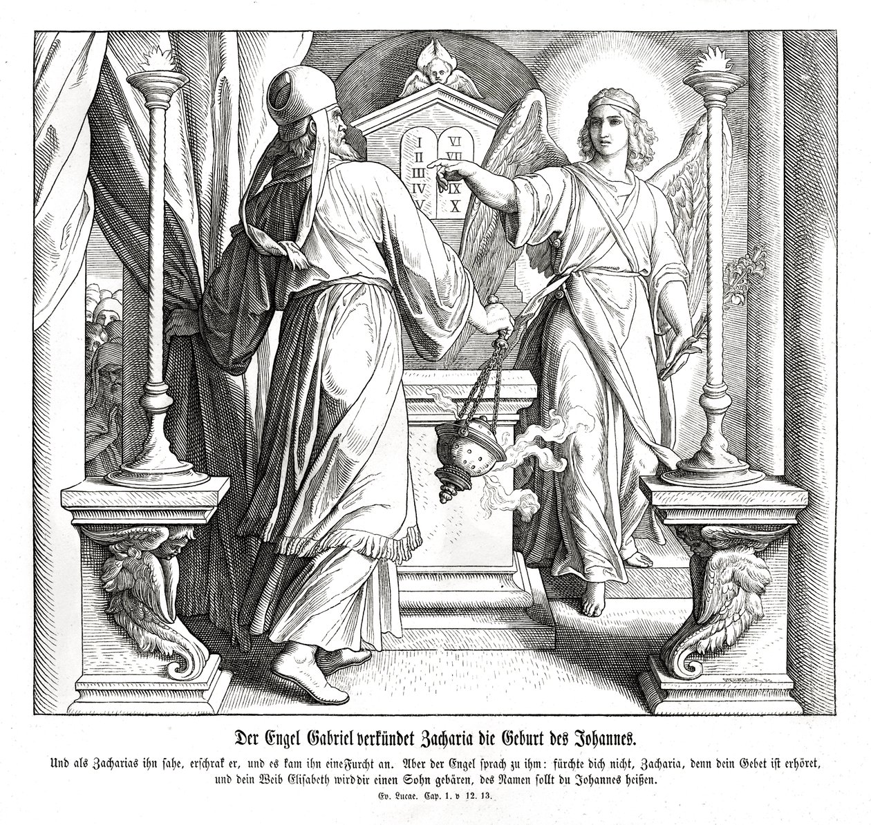 De engel Gabriël verschijnt aan Zacharias, Lucas door Julius Schnorr von Carolsfeld