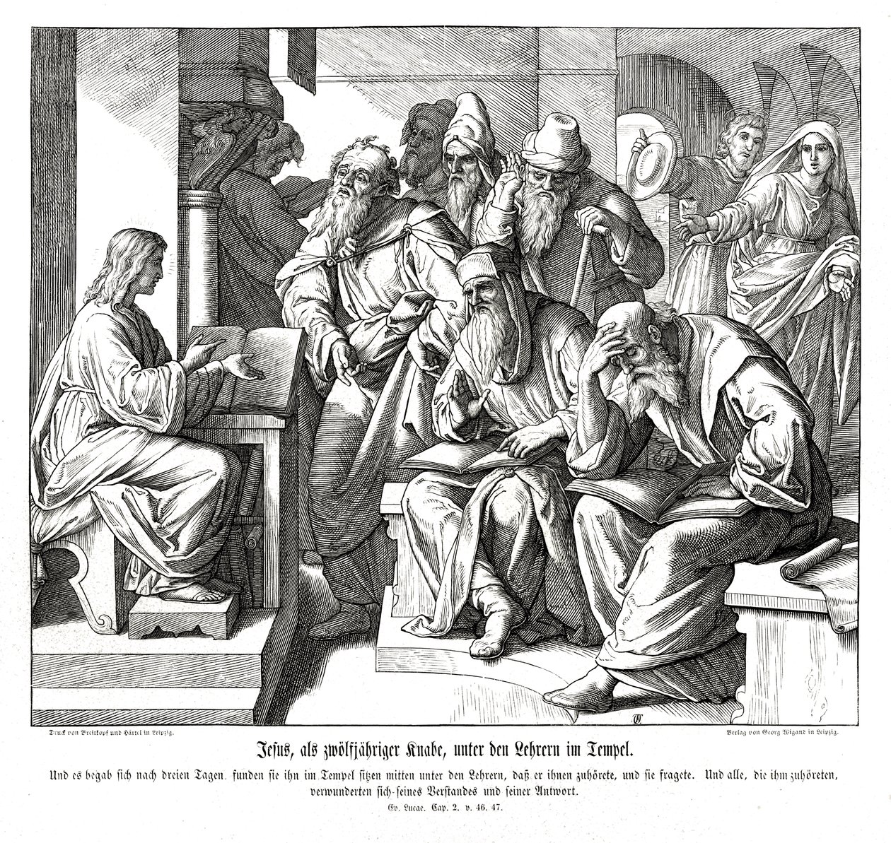 Het kind Jezus in de tempel, Evangelie van Lucas door Julius Schnorr von Carolsfeld