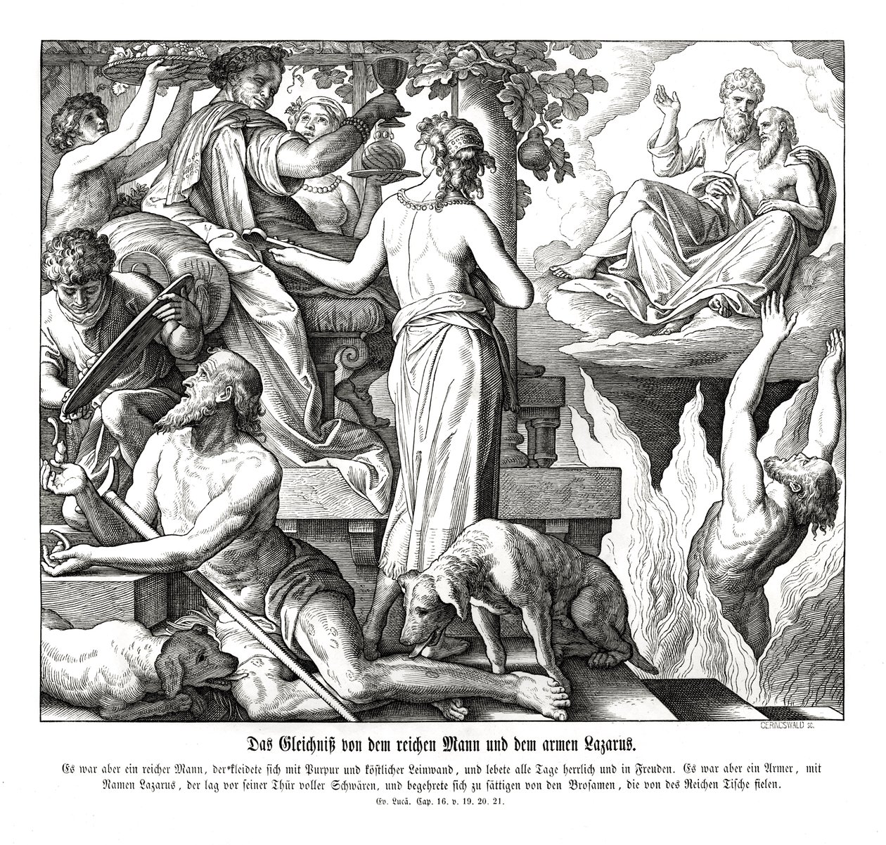 De rijke man en de bedelaar Lazarus, Evangelie van Lucas door Julius Schnorr von Carolsfeld
