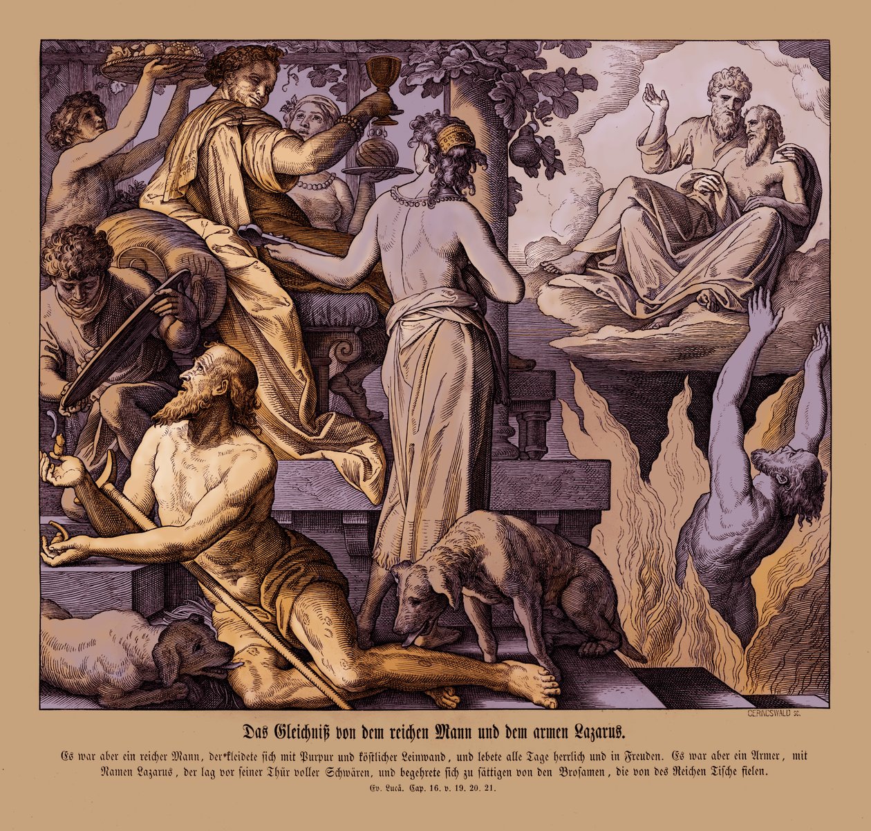 De rijke man en de bedelaar Lazarus, Evangelie van Lucas door Julius Schnorr von Carolsfeld