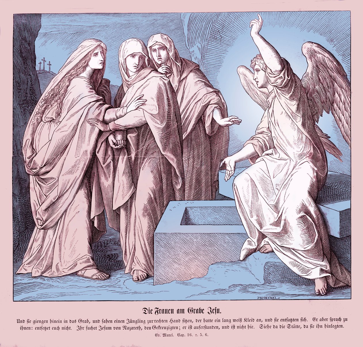 De vrouwen bij het graf van Jezus, Evangelie van Marcus door Julius Schnorr von Carolsfeld